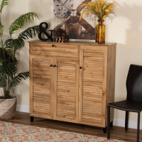 Baxton Studio FP-05LV-Wotan Oak Coolidge Modern and Contemporary Oak Brown Finished Wood 3-Door Shoe Storage Cabinet with Drawer 